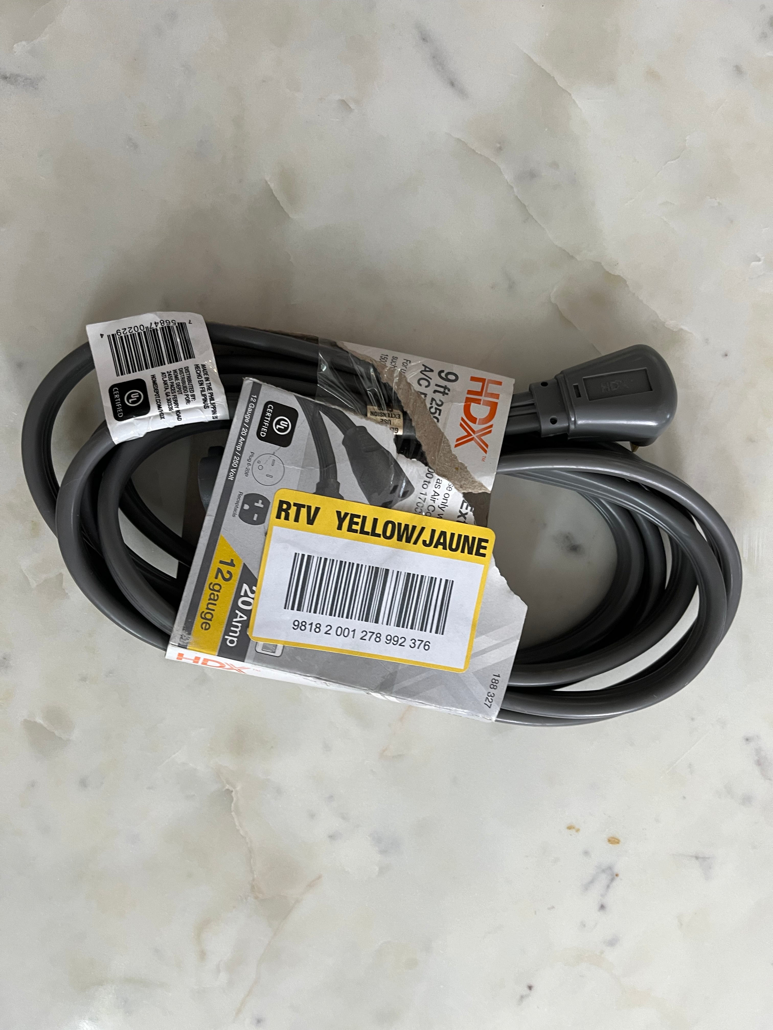 HDX 9 ft. 12/3 20 Amp 250-Volt Air Conditioner Extension Cord, Grey