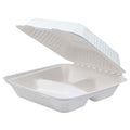 Vanguard Renewable & Compostable Light-Duty Molded Fiber Clamshells, 3-Cmpt - 9in x 9in x 3in (QTY:200)