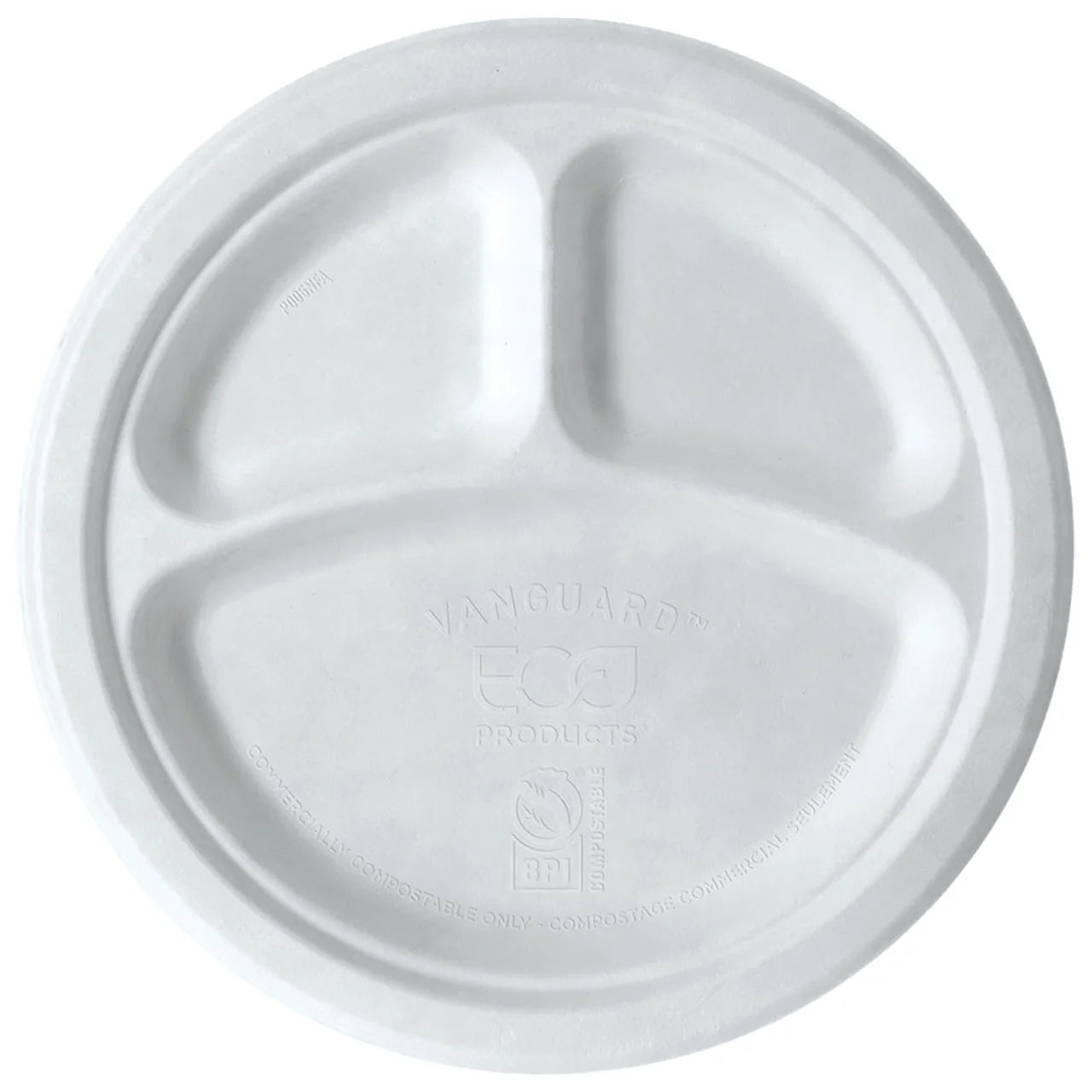 Eco-Products Vanguard 10" 3-Compartment Circle Plates, Renewable & Compostable (QTY 500), SKU EP-P007NFA