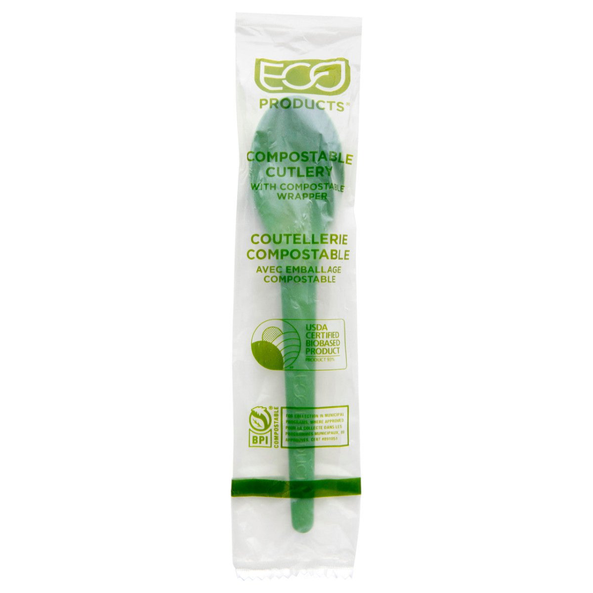 Eco-Products GreenStripe Plantware 6 in PLA Spoon, Individually Wrapped, Compostable (QTY 1000), SKU EP-S013-WGN