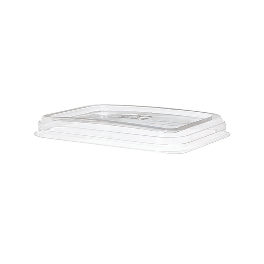 WorldView 100% Recycled Content Lid, Low Profile Vented, Fits 12 and 16oz Rectangle Sugarcane Take-Out Containers (QTY:400)