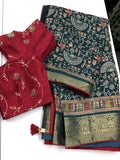 Dark green  varliprint saree
