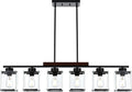 TULUCE 6 Light Farmhouse Chandelier Lighting Vintage Pendant Lighting Clear Glass Shade Flush Mount Lighting Fixture Black Pendant Lamp for Entryways,