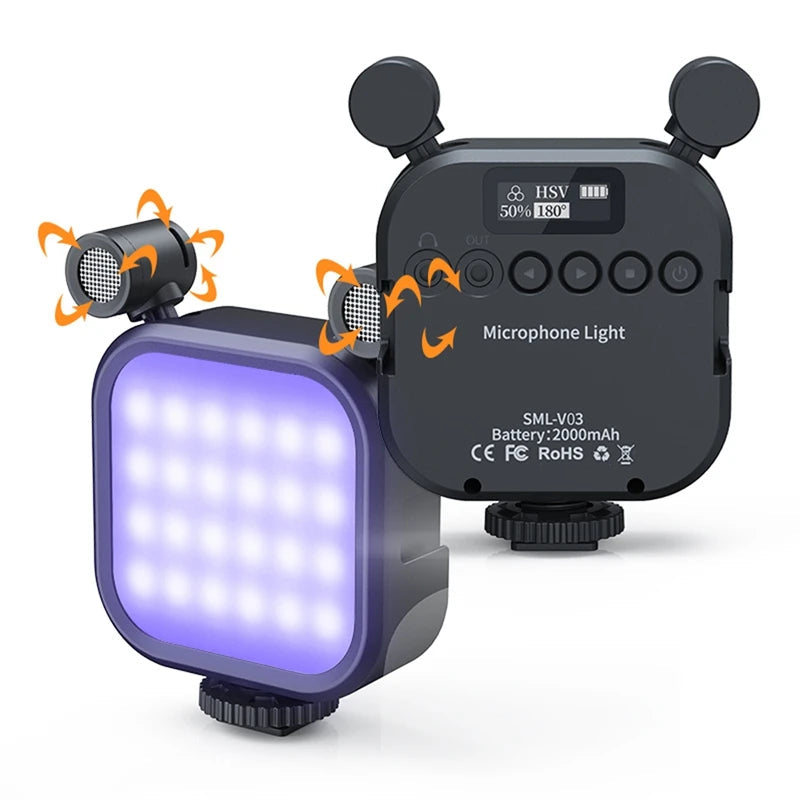 2500K-9000K Microphone LED Fill Light LED Mini Video Vlog Full-Color RGB Mic Light For Smartphone SLR Camera V03