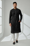 Black mirror work kurta pajama for men