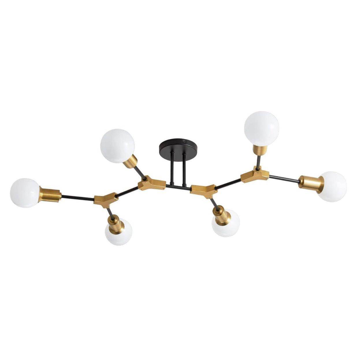 Epinl Modern Sputnik Light Fixture 6-Lights Chandelier Black and Gold Chandelier Metal Semi Flush Mount Ceiling Light for Bedroom Living Room Hallway.E26 Socket