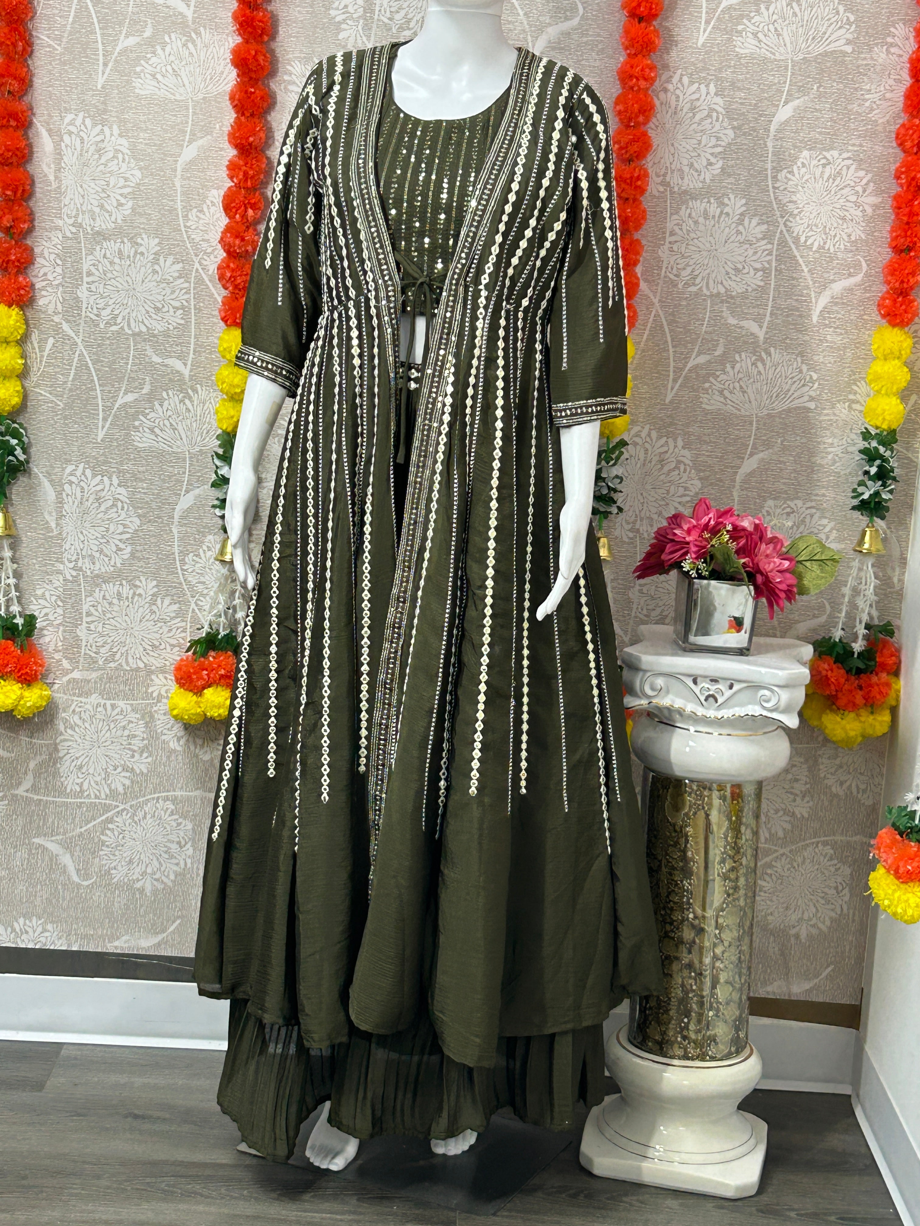 Party wear lehenga set with long jacket