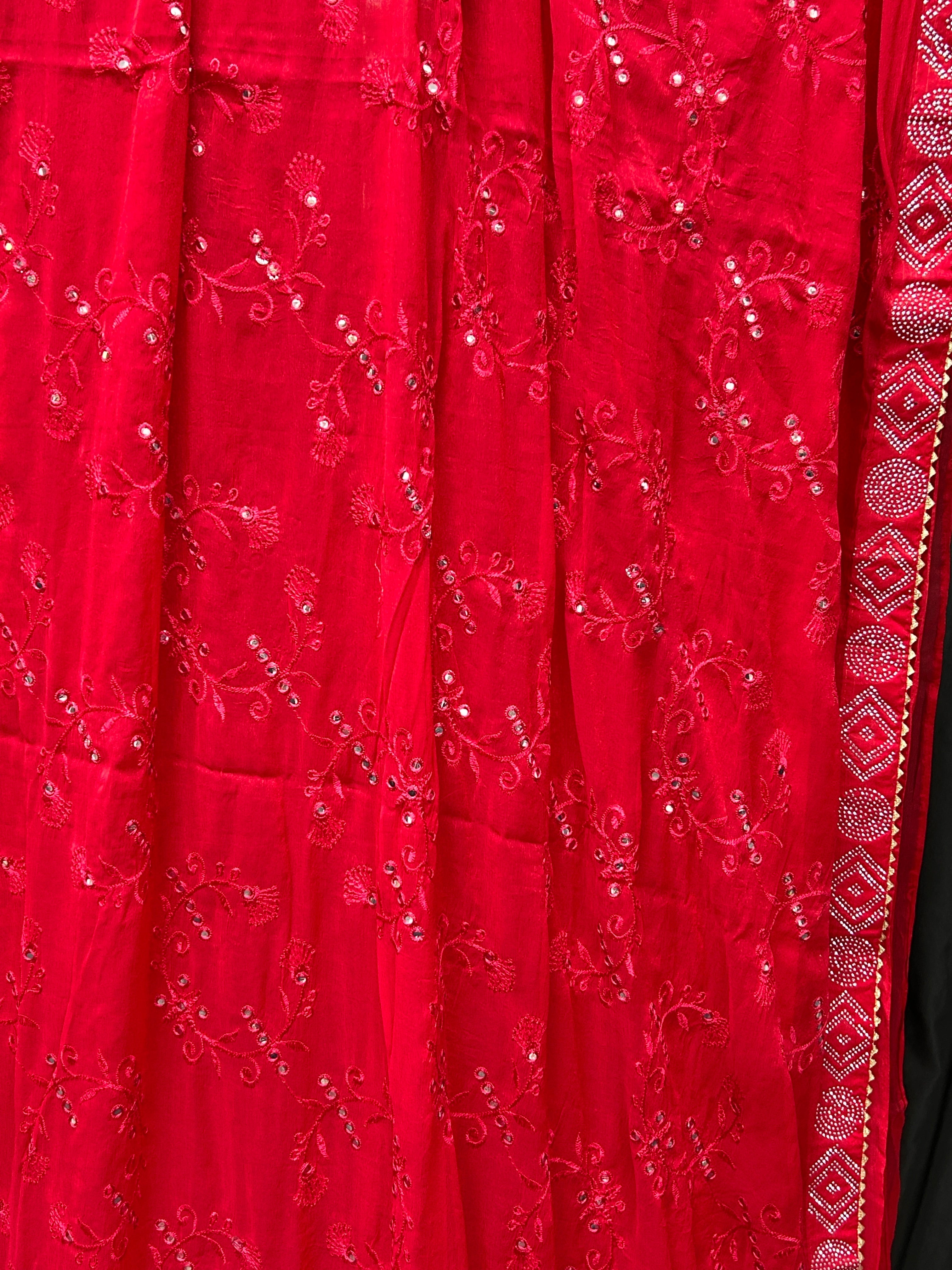 Chiffon mirror work saree
