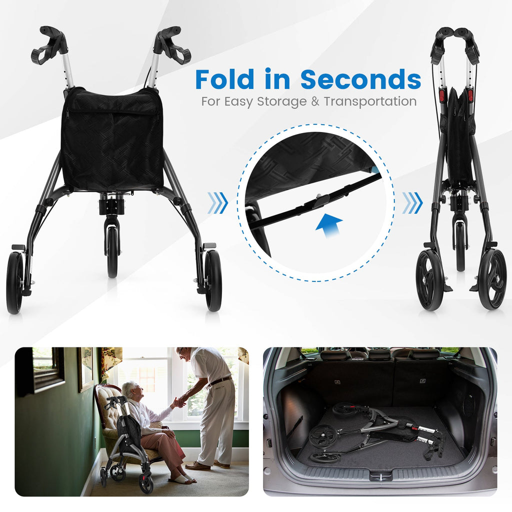 Foldable Rollator Walker with Lightweight Aluminum Frame-Gray
