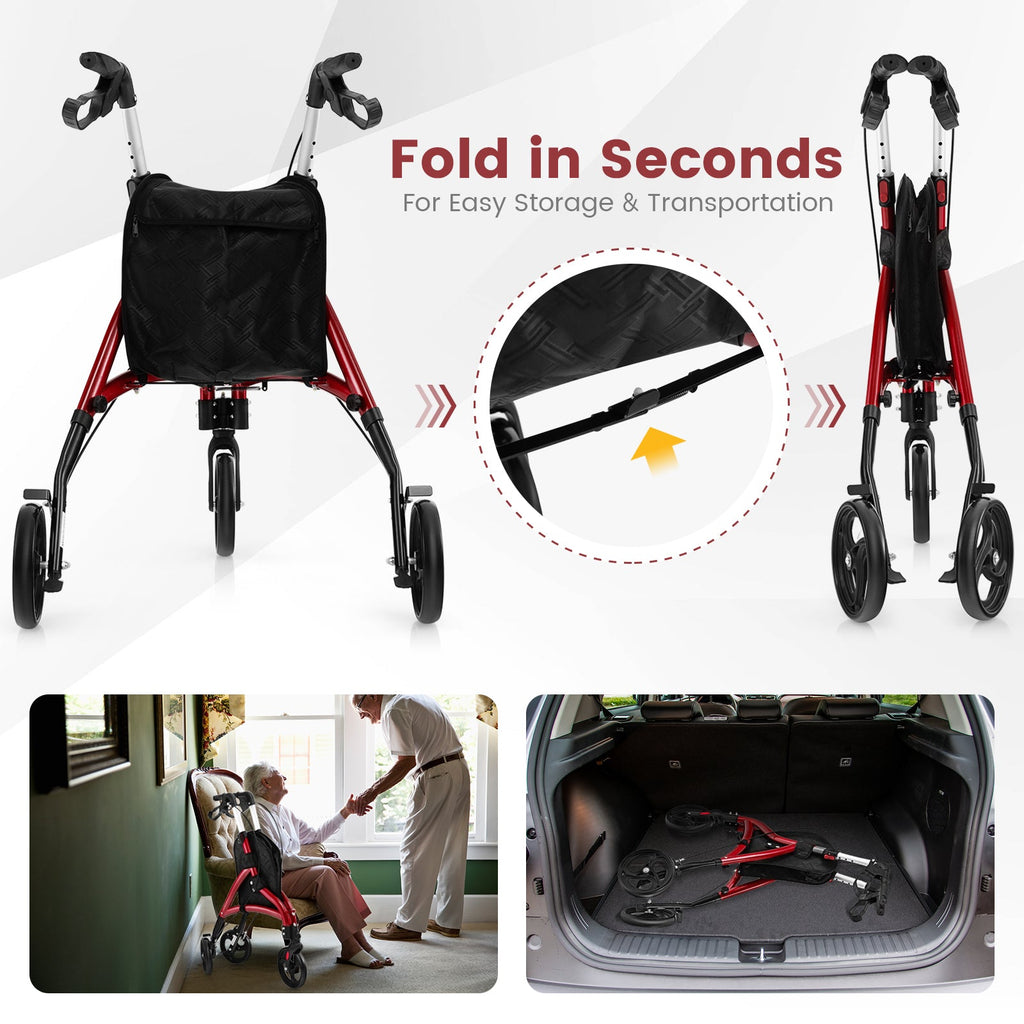 Foldable Rollator Walker with Lightweight Aluminum Frame-Red