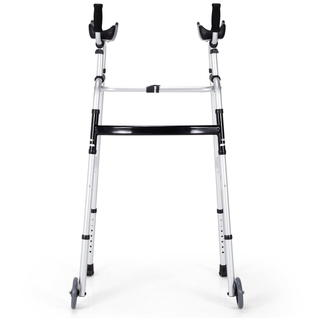 Folding Height Adjustable Walking Frame with Armrest Support-Silver