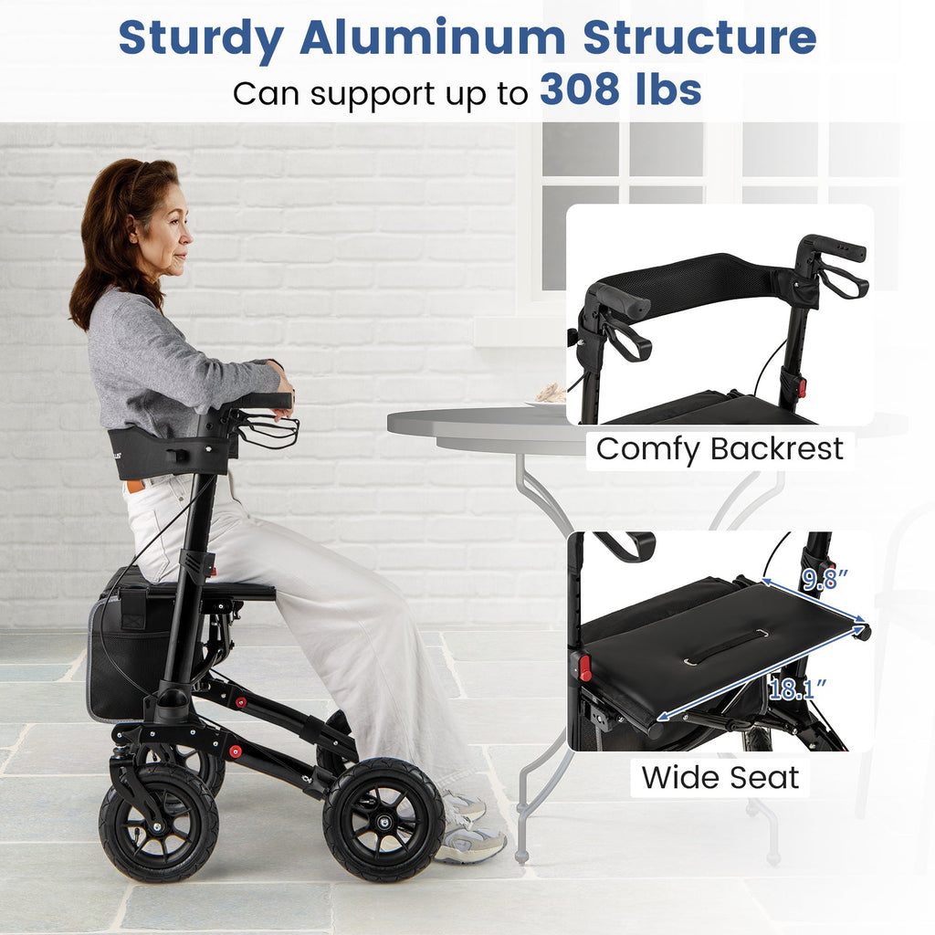Folding Rollator Walker for Seniors with Seat for All Terrain-Black