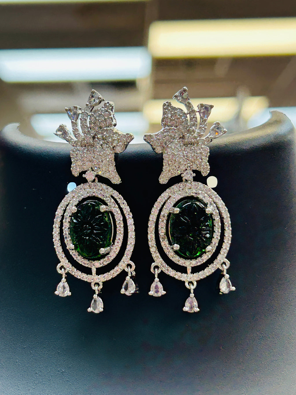 Dark green stone AD earrings