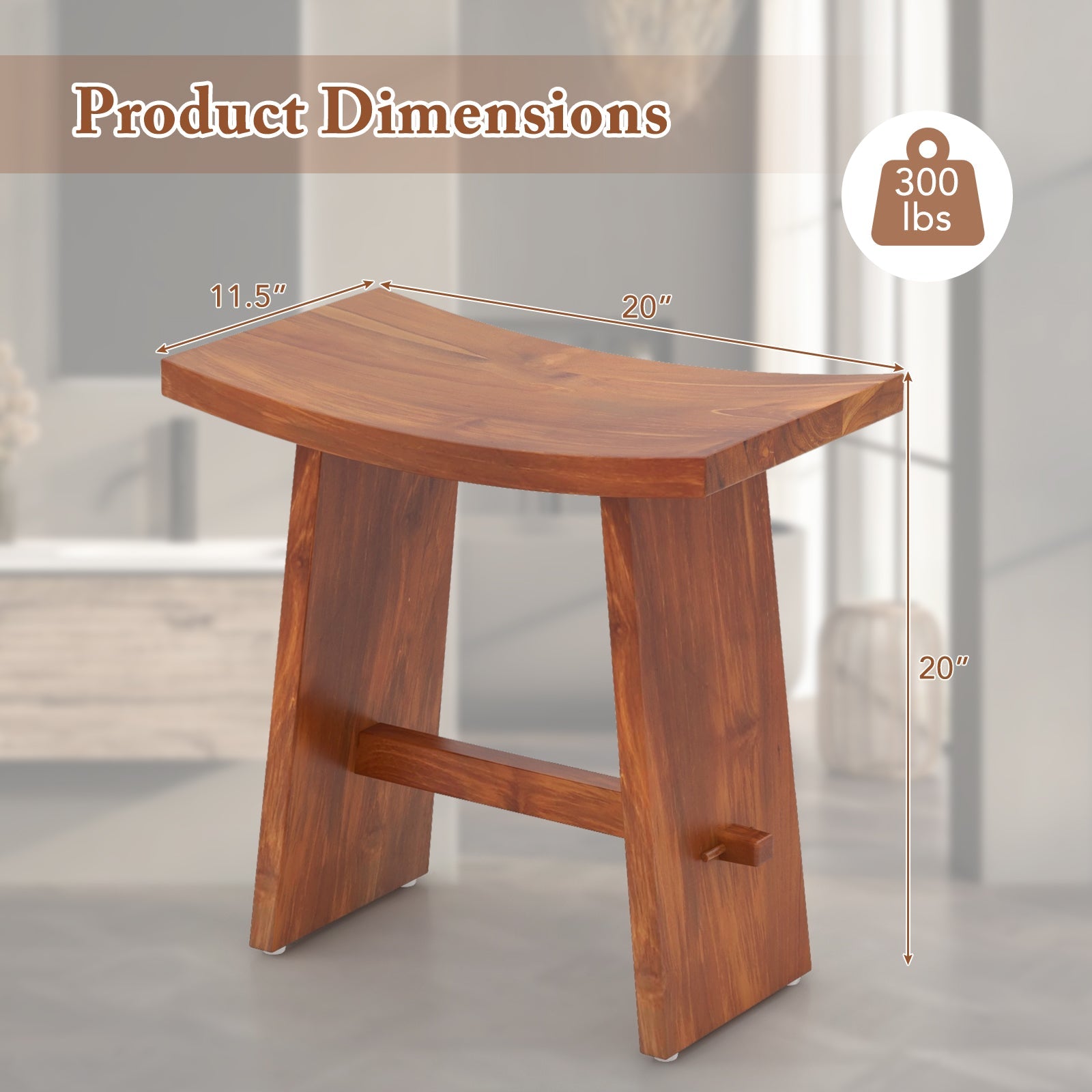 20 Inch Fully Assembled Shower Stool with Curved Seat for Inside Shower