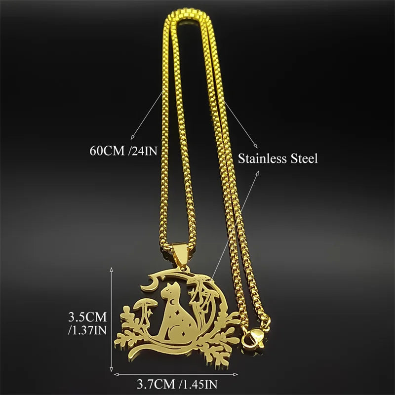 Cat Moon Mushroom Necklace
