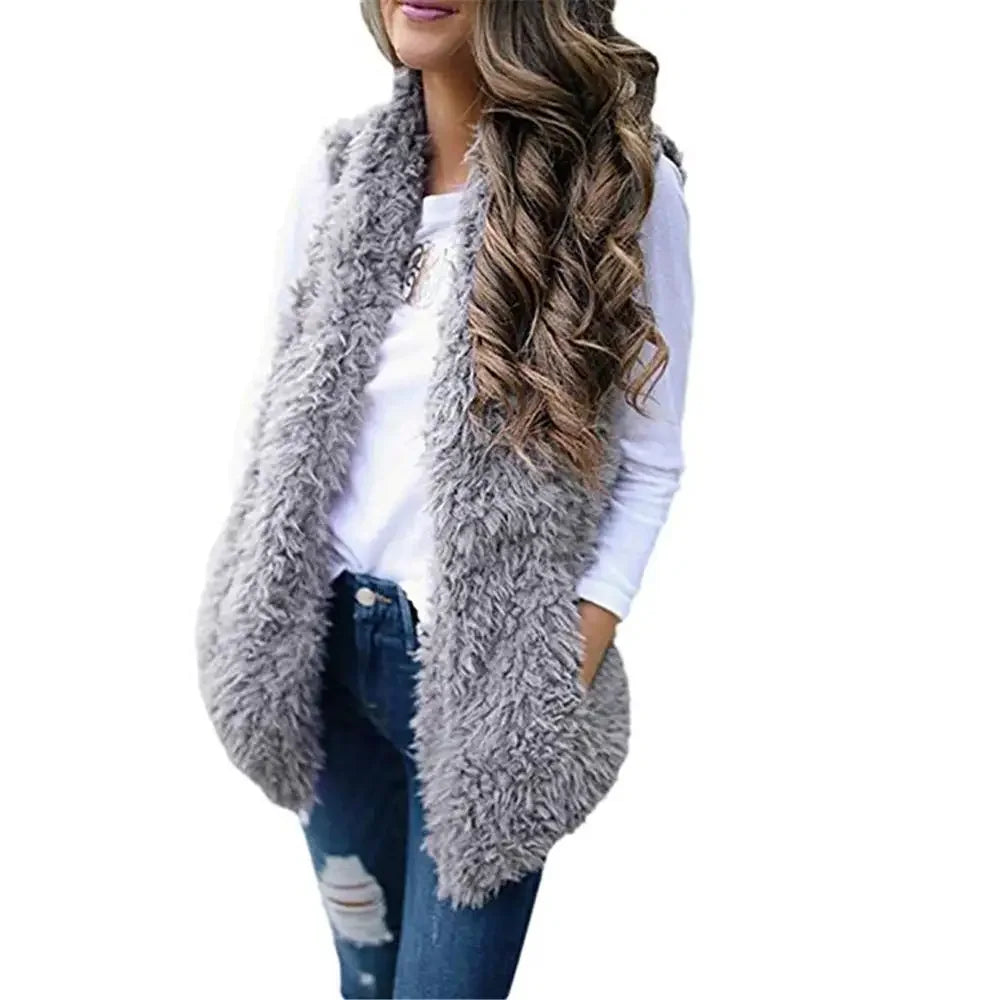 Winter Warm Faux Fur For Women Fashion Slim Fur Vest Female Light Long Coat Abrigo Mujer Furry Vest Fake Fur Comfort Bontjas
