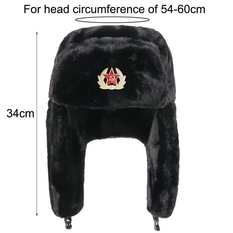 CAMOLAND Women Winter Hats Warm Faux Fur Bomber Hat For Men Soviet Army Military Badge Caps Male Thermal Earflap Cap Russia Hat