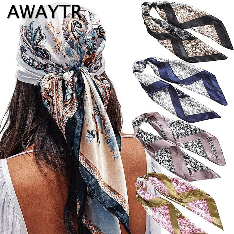 AWAYTR Fashion Head Scarf Leopard Print Satin  Hair Bands for Girls Women Headband Scarfs Body Glitter Turban Bandanas Headwear