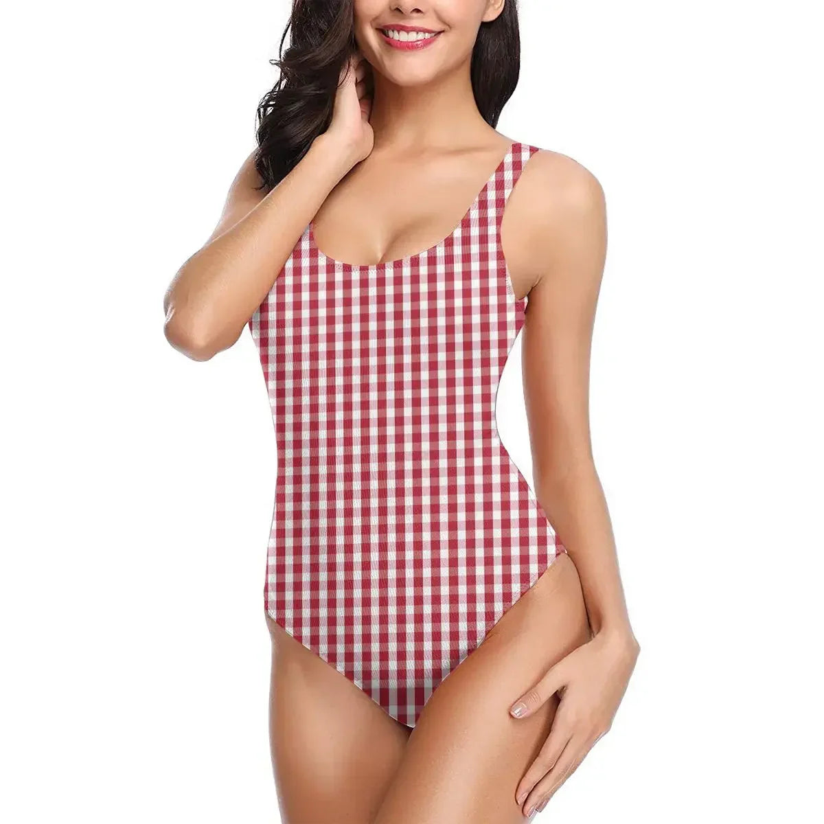 Red & White Gingham Check Monokini