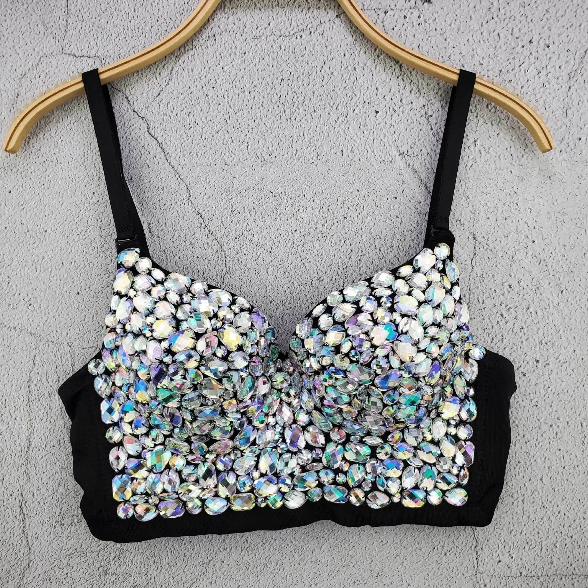 IRENE TINNIE Handmade Shiny Rhinestone Crop Top Shining Tank Top Backless Vest Sexy Bra Party Nightclub  Vest