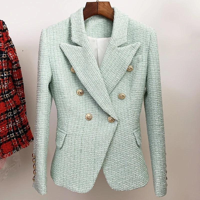 Lux Designer Tweed Blazer In Mint Green