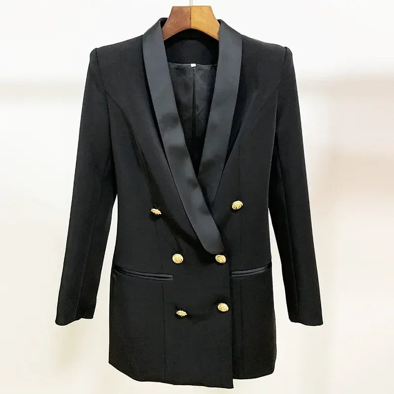 Long Sleeve Satin Collar Blazer Dress