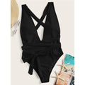 New Sexy Long Wrap Around Deep V One Piece Swimsuit Women Swimwear Female High Cut Monokini Bather Bathing Suit Swim Lady V1639W