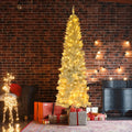 FCH 6.5/7.5FT Flocking Tied Light Christmas Tree With Optical Fiber Green/White[US-Stock]