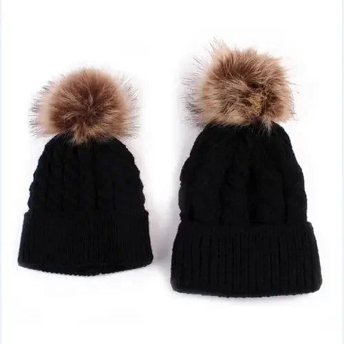Winter Knit Mother & Child Beanie Pom Hat