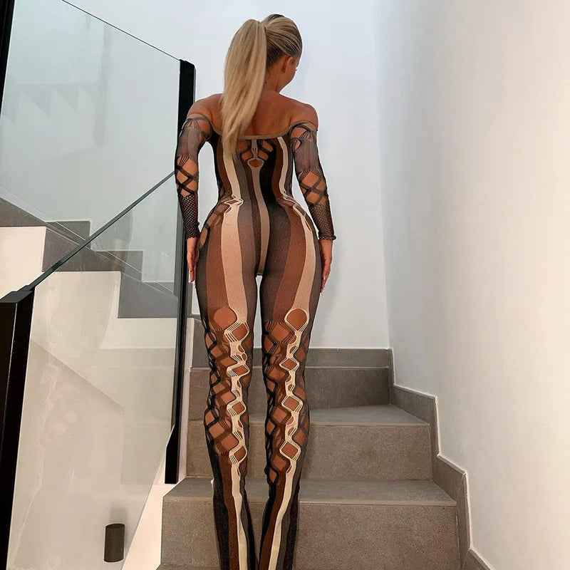 Formed Fitting: Cutout Striped Jumpsuits