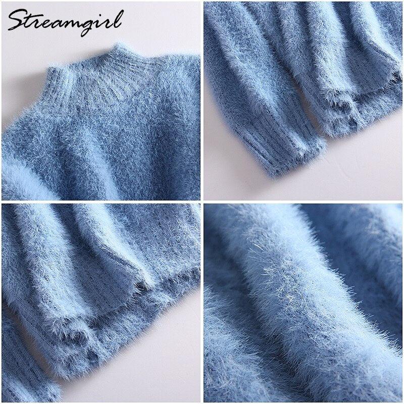 Thick Winter Sweater Women Warm White Turtleneck Fluffy Women's Jumper Winter Pull Sweaters For Women Knitted Sweater Woman 2021