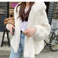 Women Korean Large Sizes Winter Casual Faux Rabbit Fur Coats Luxury Hooded Loose Thicken Warm Short Outerwear Female