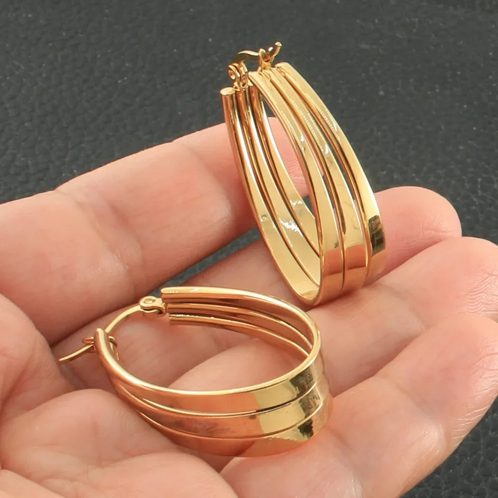 Newest Gold Color Fashion Stainless Steel Jewelry Simple Hoop Earrings Personality Bijoux En Acier Inoxydable Femme EFGZCBEP