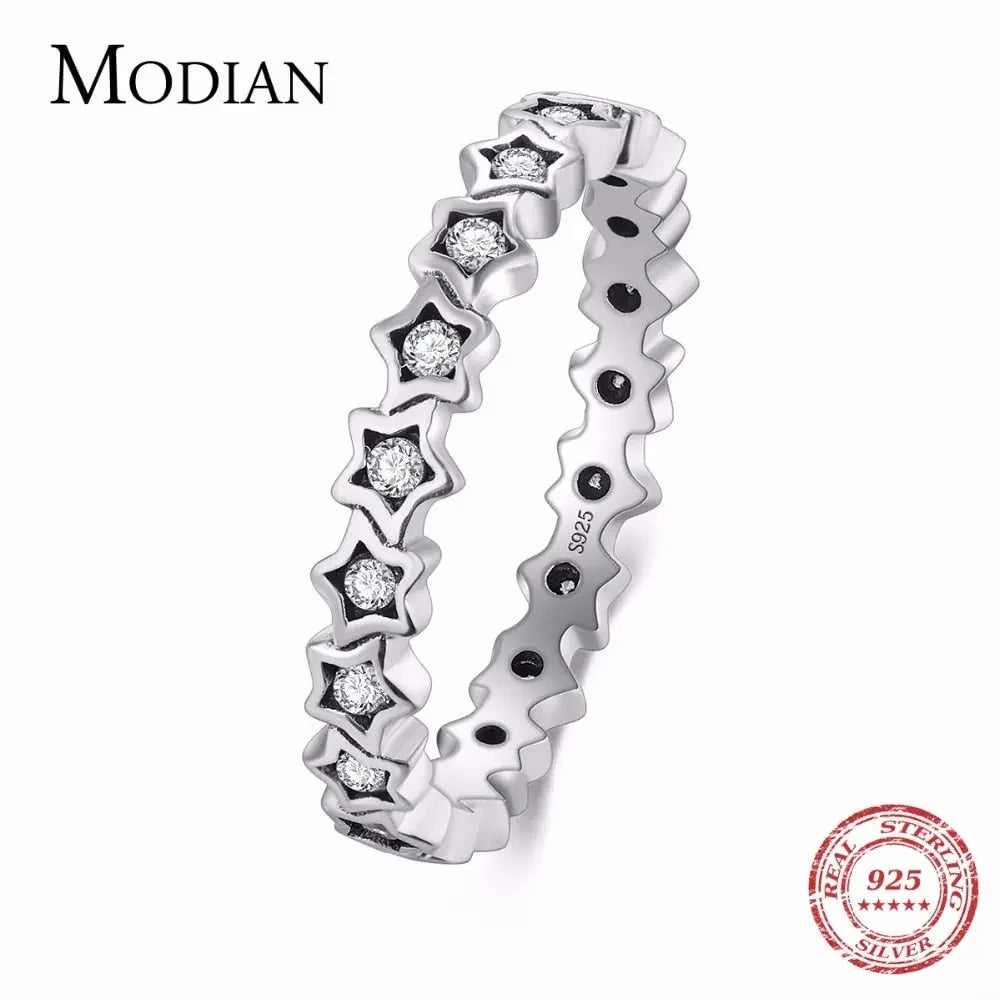 Luxury Original Delicate Solid 925 Sterling Silver stars Finger Ring Authentic Real Clear CZ Jewelry For Women Wedding Gift
