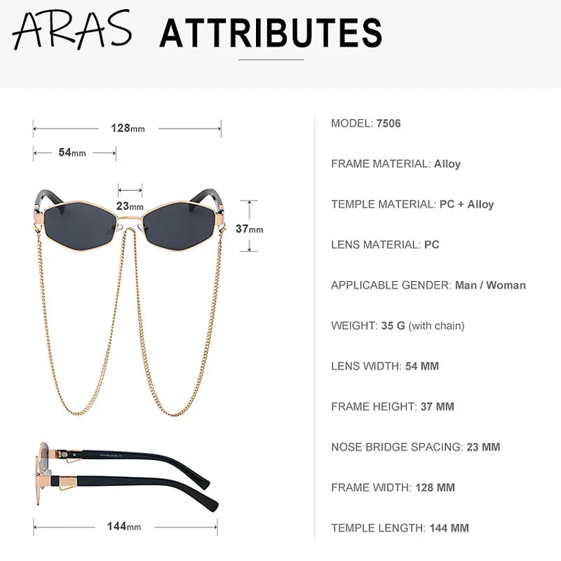 Retro Hexagon With Chain Sunglasses