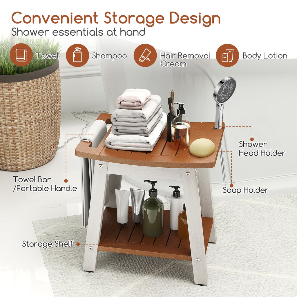 HIPS Shower Bench Seat with Handle Shower Head-Brown & White