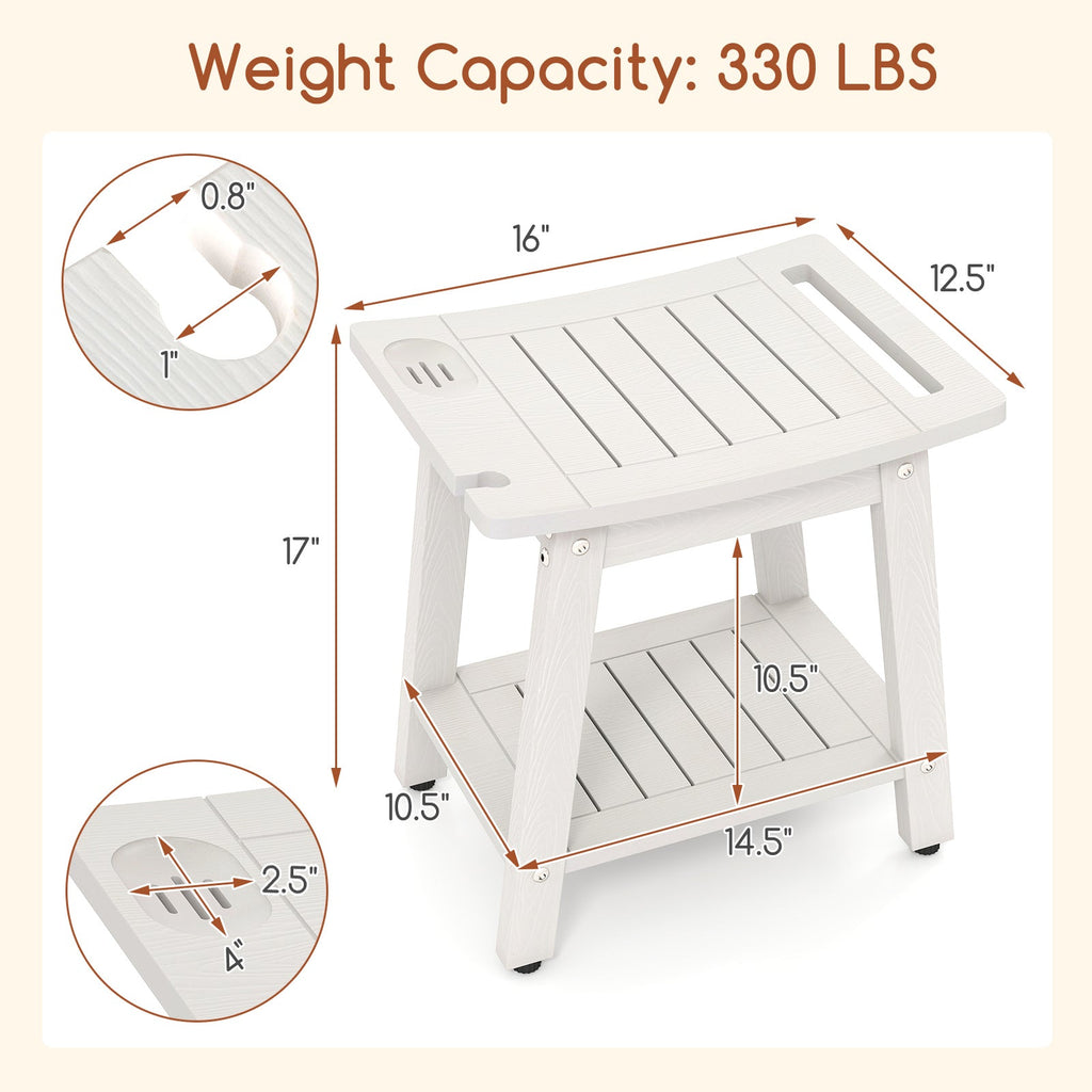 HIPS Shower Bench Seat with Handle Shower Head-White