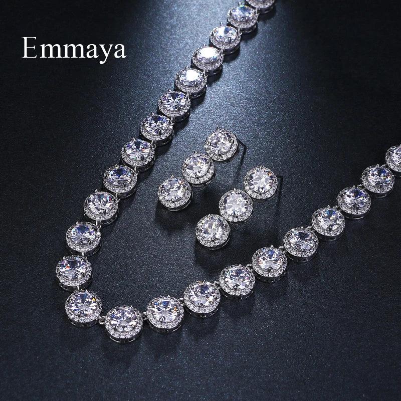 LUX Round White Gold Color AAA Cubic Zircon Jewelry Set