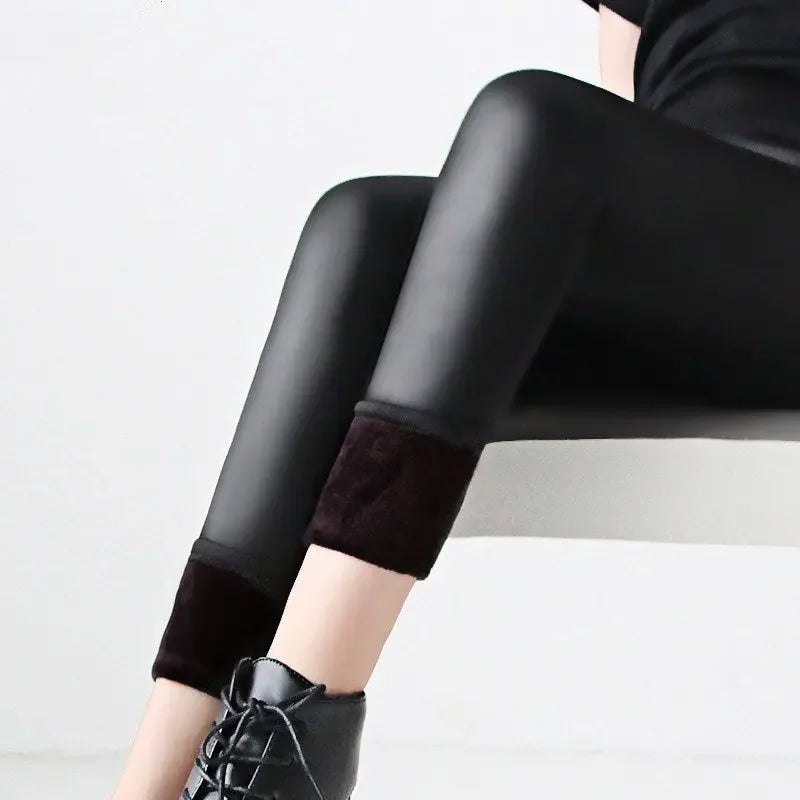 Winter Warm Faux Leather High Waist Leggings Plus Size L-6XL