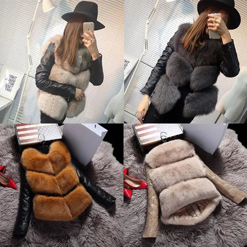 Naiveroo Fashion Autumn Winter Coat Thick Warm Women Faux Fox Fur Vest High-Grade Jacket Colete Feminino Plus Size 3XL