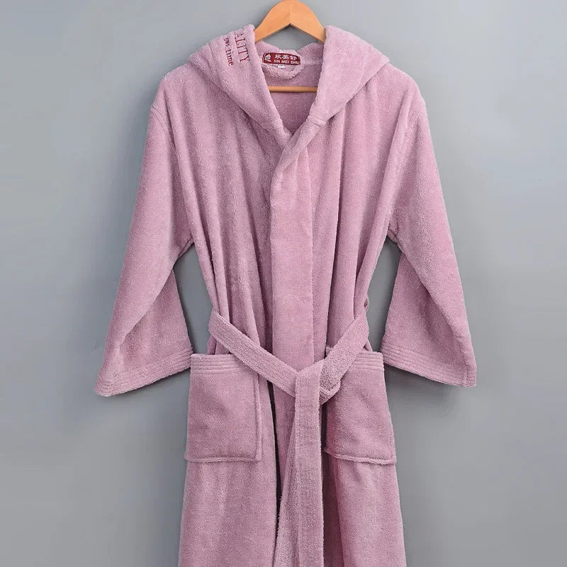 Terry Hooded Embroidery Cotton Bathrobe