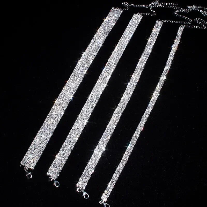 New Designed Luxury Jewelry For Women Bridal Wedding Party Prom Stretch Rhinestone Crystal Choker Necklace Elastic Cord Elegant