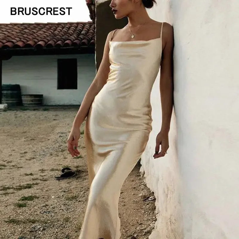 Casual Vintage Satin Midi Summer Dress