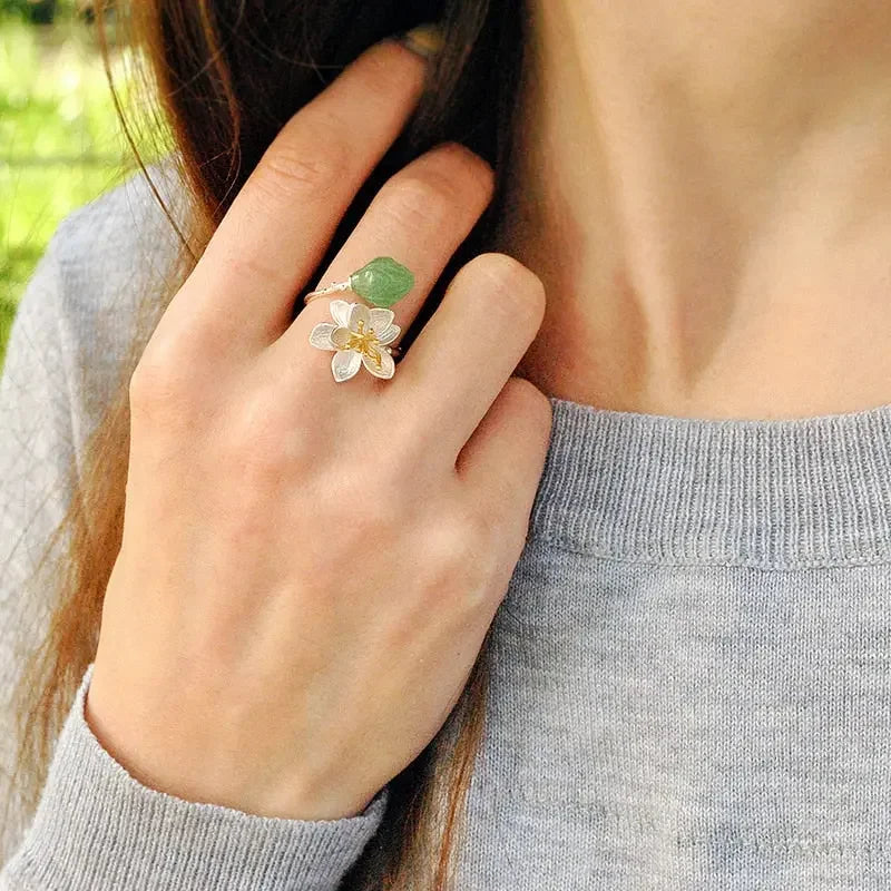 Floral Artisan 925 Sterling Silver Lotus Whispers Rings