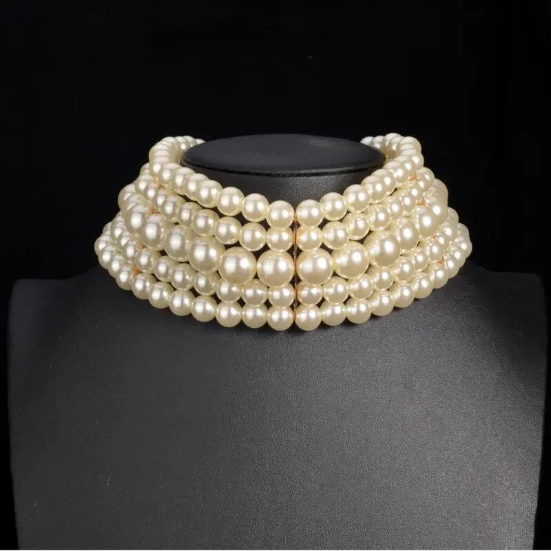 Pearl Necklace & Pendant Multi Layer Torques African Necklace Sets Dubai Wedding Bridal Jewelry Luxury Women Fashion Collar