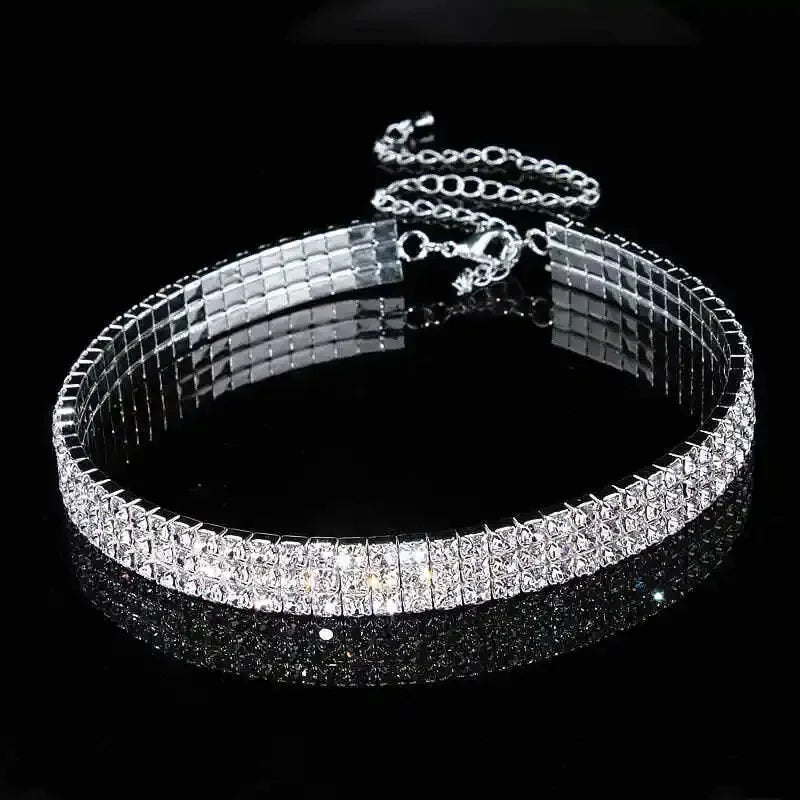 New Designed Luxury Jewelry For Women Bridal Wedding Party Prom Stretch Rhinestone Crystal Choker Necklace Elastic Cord Elegant