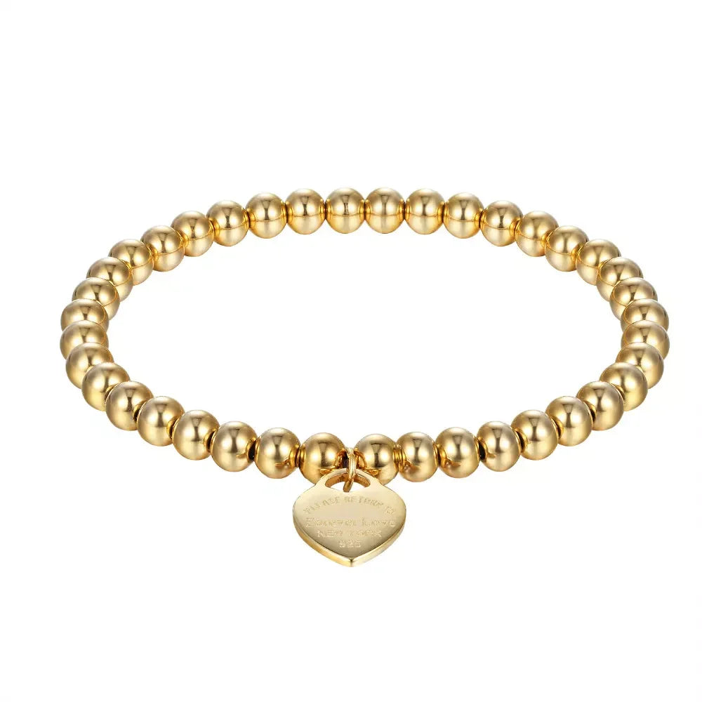 Heart Pendant Beaded Stainless Bracelet