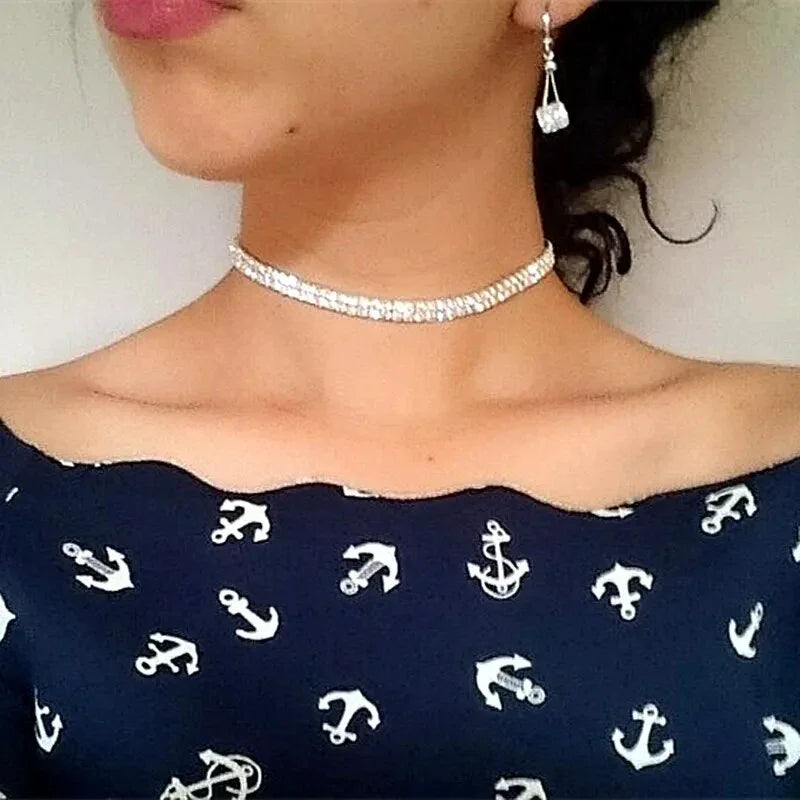 New Designed Luxury Jewelry For Women Bridal Wedding Party Prom Stretch Rhinestone Crystal Choker Necklace Elastic Cord Elegant
