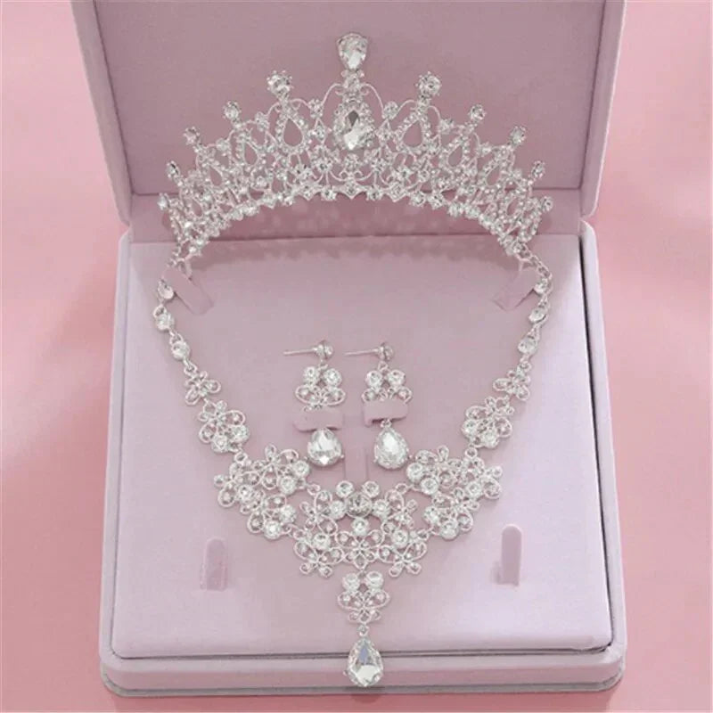 Fashion Crystal Wedding Bridal Jewelry Sets Tiara Crown Earring Necklace Bride Women Pageant Prom Jewelry Set Hair Ornaments