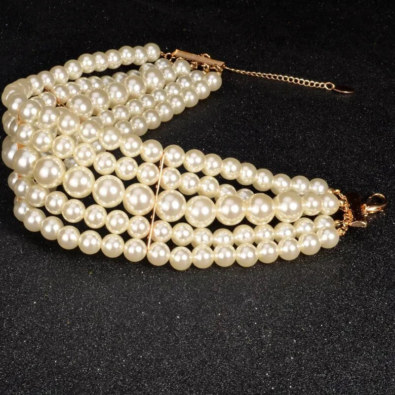 Pearl Necklace & Pendant Multi Layer Torques African Necklace Sets Dubai Wedding Bridal Jewelry Luxury Women Fashion Collar